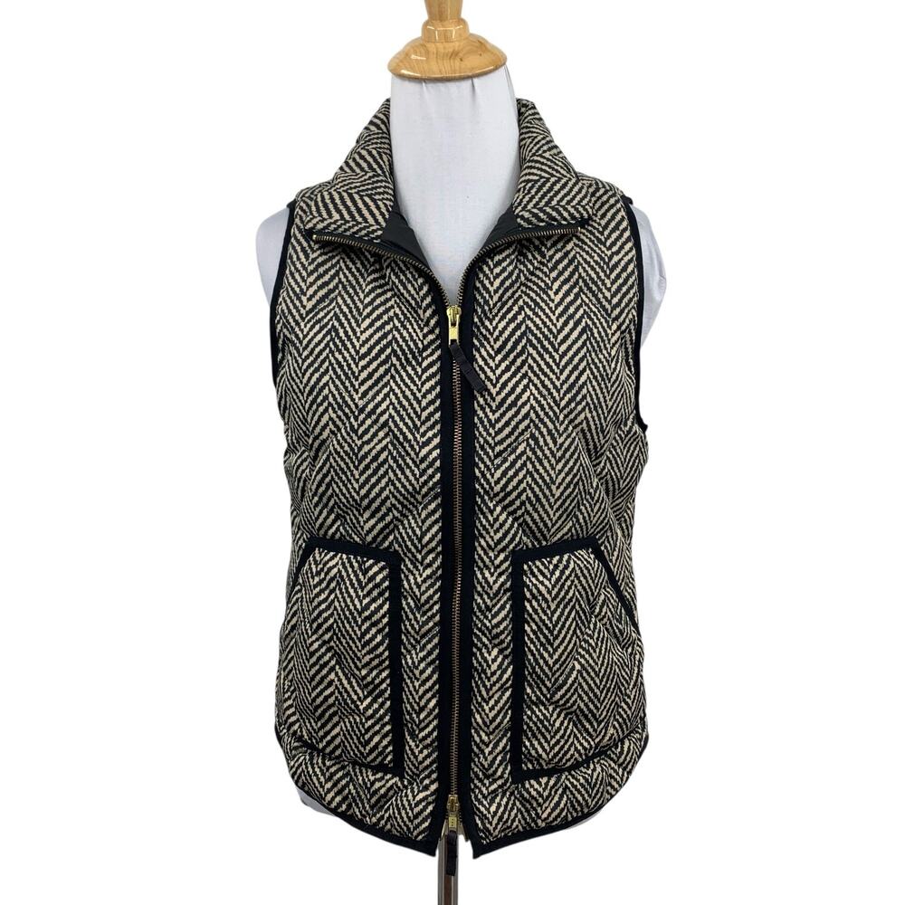 J Crew Vest Womens XS Extra Small Excursion Quilted Herringbone Down Full Zip